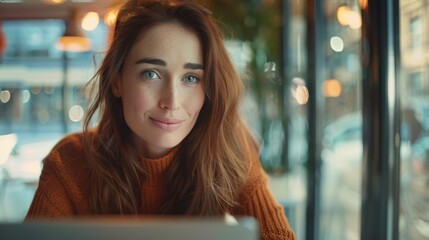 A woman entrepreneur in a modern office dressed formally works Concentrate and use your thoughts. with computer laptop papers and financial reports