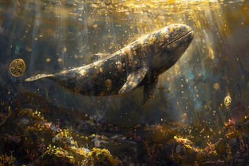 Majestic Whale Swimming in the Ocean - obrazy, fototapety, plakaty