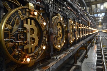 Fototapeta premium Bitcoin Clock on Conveyor Belt
