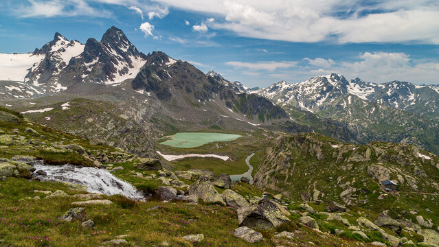 The beautiful mountains and lakes over La Thuile in a summer day