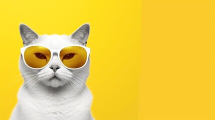 cat wearing sunglasses on a yellow background