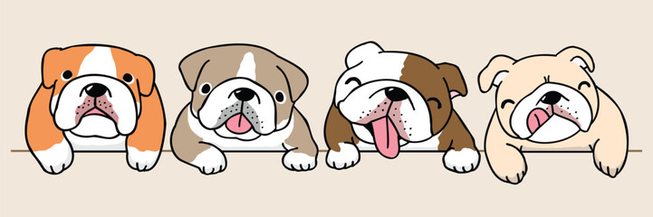 Vector Illustration of Cartoon Bulldog Head Characters on Isolated Background