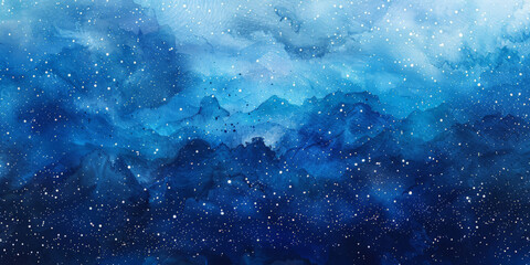  blue gradient watercolor Starry sky background, dark blue Watercolor  galaxy background with stars and nebulae, Blue watercolor space ,banner