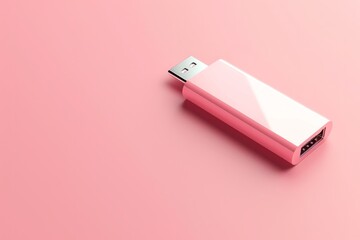 3D render of minimalist USB flash drive icon, on isolated pastel peach pink background, Generative AI