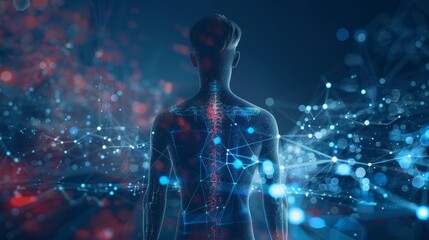 Human Body Back Pain: Augmented reality discomfort of spine trauma. - obrazy, fototapety, plakaty