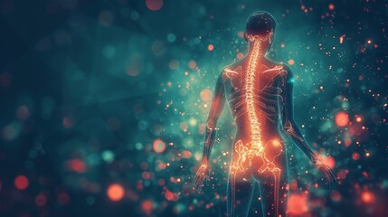Human Body Back Pain: Augmented reality discomfort of spine trauma. - obrazy, fototapety, plakaty