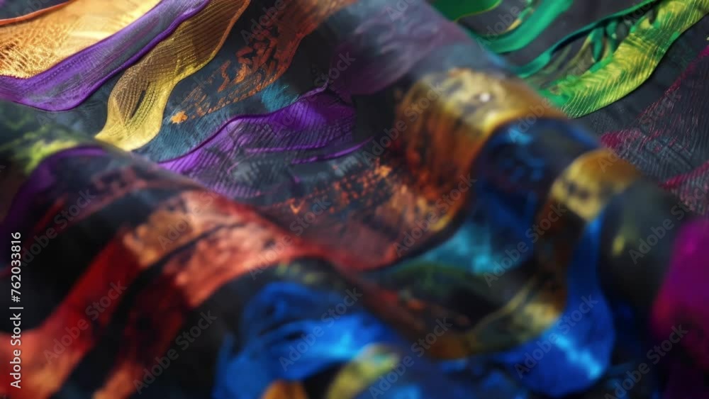 Poster an upclose view of a fabric with a colorful design made entirely out of conductive paints. the vibra