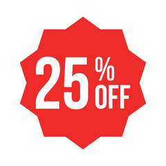 red 25 percent discount label on white background