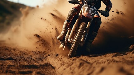 portrait of a motocross race on a dirt track during the day