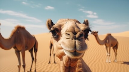 portrait of a camel in the desert during the day