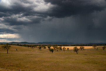 rainy day with storm clouds in the countryside of Queensland, Australia