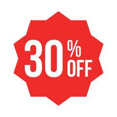 red 30 percent discount label on white background