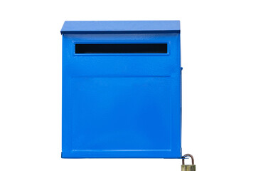 Blue color iron mailbox on square shape for receive newspaper, letter, document and other from postman or company messenger