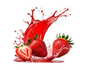 Delicious strawberries juice splash on png transparent background
