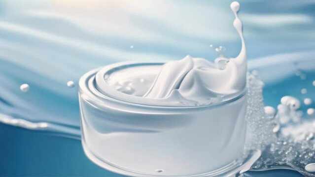 Facial cream or cosmetics that moisturizes the skin. Water background.