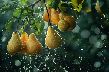Pears that rain from the sky their impact creating symphonies upon the earth , high resolution DSLR - obrazy, fototapety, plakaty