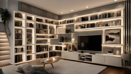 Fototapeta premium modern living room with fireplace
