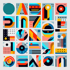 Vibrant geometric patterns and abstract shapes for modern digital art and backgrounds.