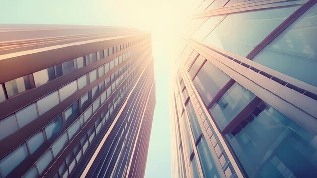 From street level the immense height of a modern highrise can be truly appreciated as it seemingly disappears into the sky a towering symbol of human progress.