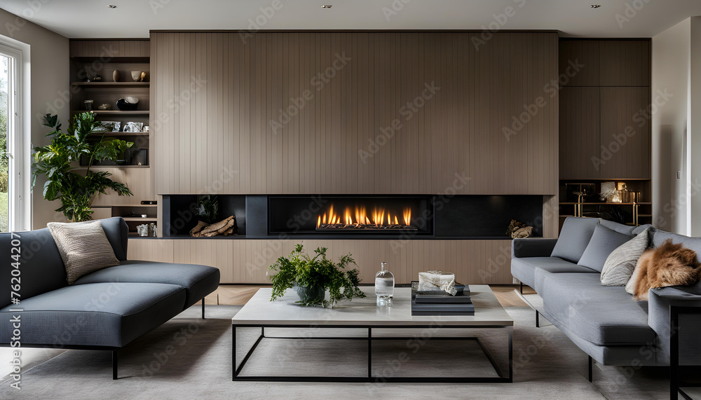 Sticker modern living room with fireplace