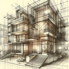 Conceptual sketch for architectural structure duplex multiplex buildings