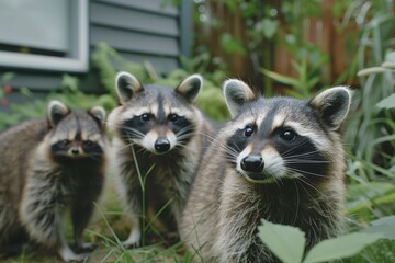 Raccoons Foraging Together - obrazy, fototapety, plakaty