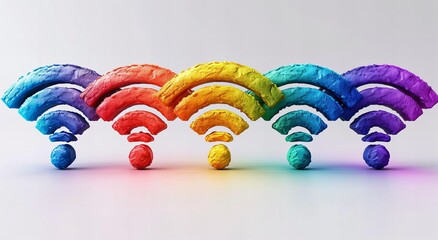 Colorful 3D renders wi-fi icons line isolated on background - obrazy, fototapety, plakaty