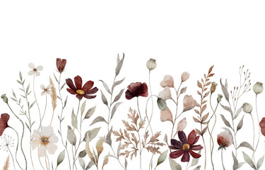 Delicate Dried Wild Flower Seamless Border