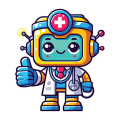 Obraz premium A delightful and adorable cartoon robot doctor giving a thumbs-up