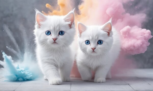 cats captivating sight of pastel-colored powder exploding in every direction