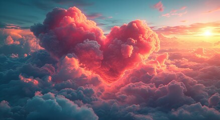 A sky opening in the shape of a heart surrounded by clouds or clouds. Backdrop with selective focus and copy space
