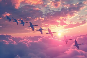 The Formation of Flying Geese - obrazy, fototapety, plakaty