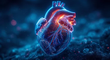 Foto op Plexiglas Lifelike portrayal, accurate anatomy, medical illustration, cardiovascular system, biology, educational diagram, scientific visualization. Generated by AI. human heart © OPGVN