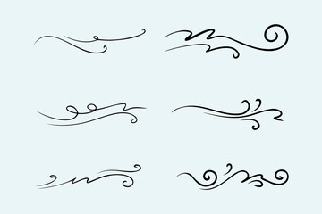 hand drawn wind doodle set, vector illustration. - obrazy, fototapety, plakaty