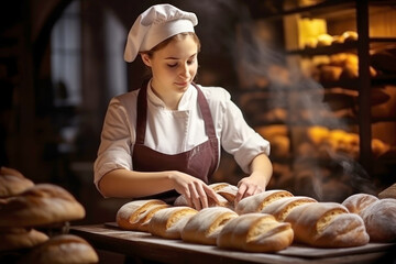 Woman Making Loaves of Bread in Her Home Bakery