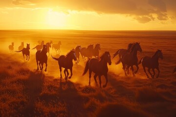 Fototapeta na wymiar Wild Horses Across the Plains
