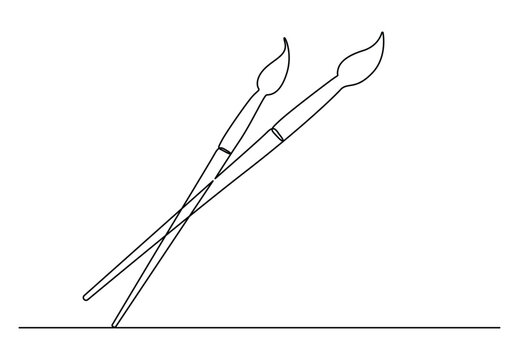 Continuous one line drawing of paintbrush vector illustration. Free vector