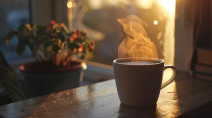 Deurstickers Morning coffee routine © Sana