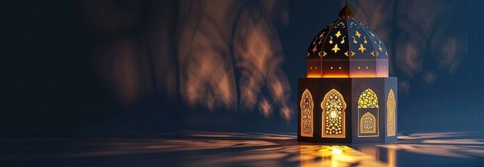 An Islamic lantern with geometric patterns and light