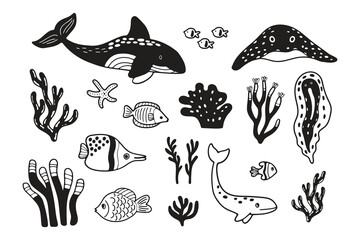 Obraz premium Hand Drawn Set of aquatic animal characters in flat style