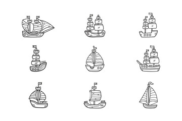 Hand Drawn Sailboat or fishing boat in flat style