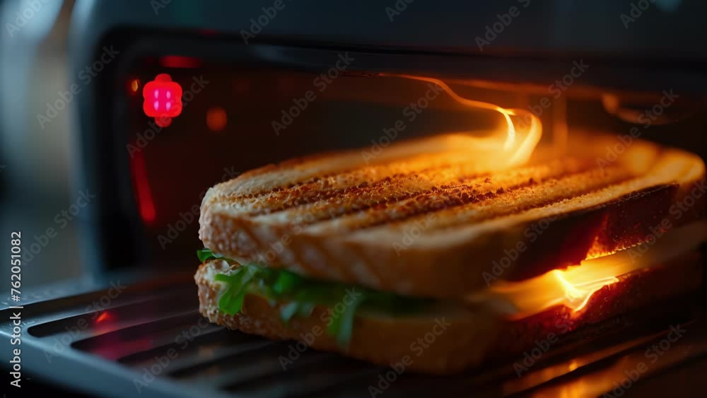 Poster a closeup of the indicator light on the sandwich maker signifying that the machine is preheated and 