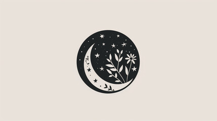 Crescent Moon and Flowers Illustration