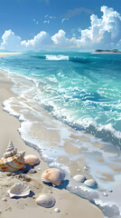 Tropical Beach Illustration with Clear Blue Waters.