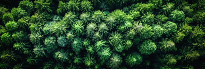 aerial view of green forest background, banner