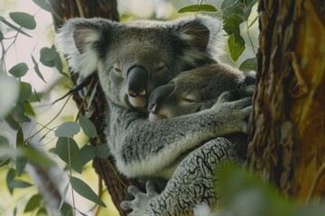 Koalas Sharing a Eucalyptus Hug