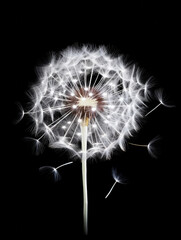 Dandelion in bloom isolated on a black background