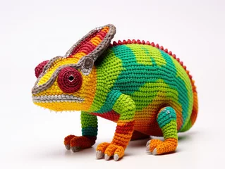 Foto op Canvas Crochet Chameleon Isolated on a white background © GeertJan