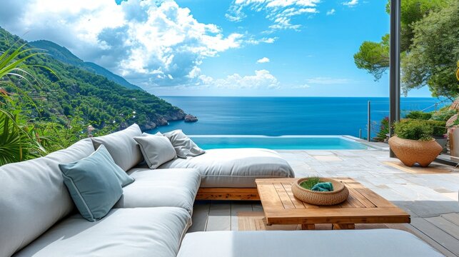 Luxury villa with swimming pool, view from the terrace