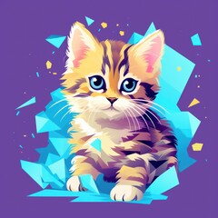 Kitty with low poly Abstract polygonal. Cute Cat portrait illustration